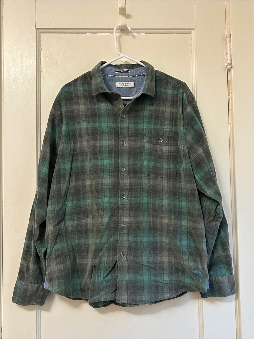 Tommy Bahama Green and Gray Plaid Button-Down Shirt
